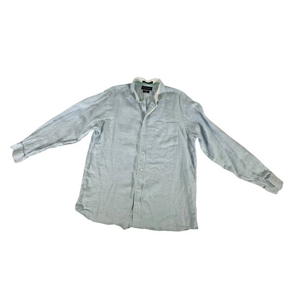 Paul Fredrick Luxery Non Iron Linen Shirt Size 16 x 34 Classic Fit Light Blue - Picture 5 of 7